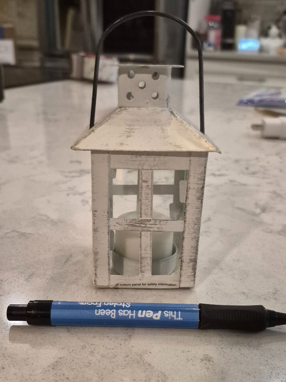 Tea Light Candle White Distressed Metal Lantern